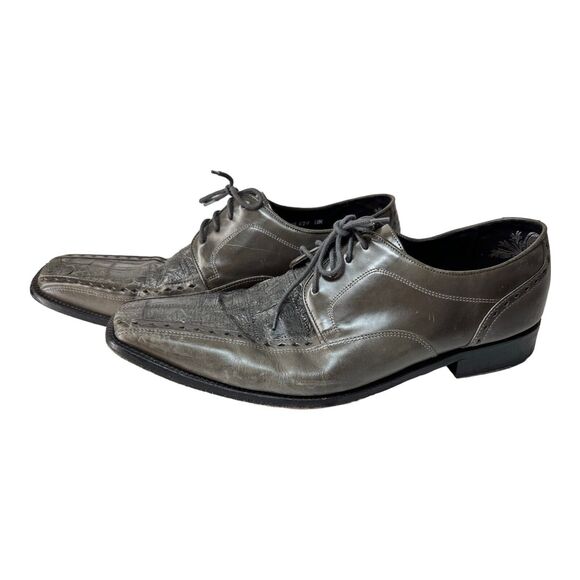 Men\'s Dress Shoes Oxford Gray Caymen/Alligator Size 8 M STACY ADAMS 21195 VGC Stacy Adams Gray Crocodile Print Men main image 2